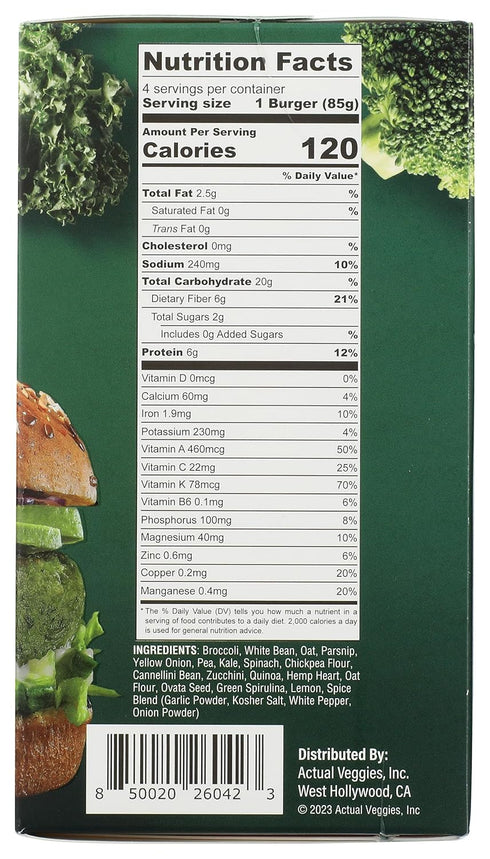 Actual Veggies Frozen 12 , Burger Plant Based Green, Ounce