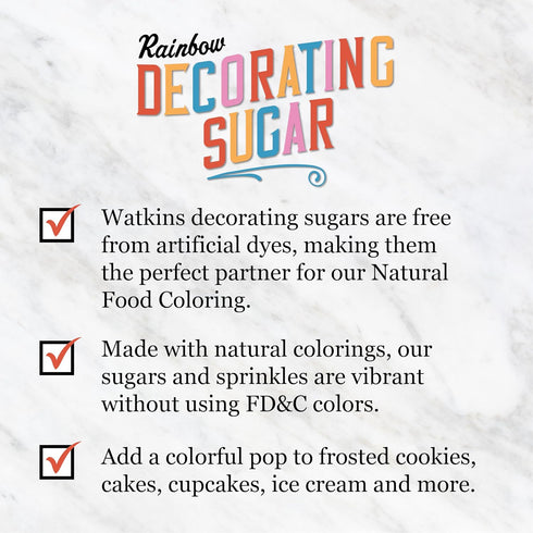 4.6 Pack 3 Watkins Rainbow Decorating Sugar, Non-GMO, Ounce