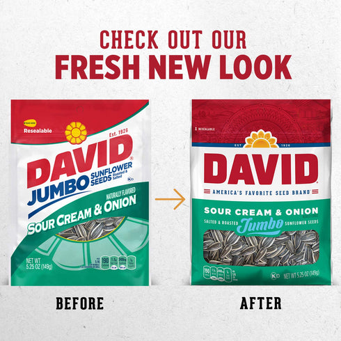 DAVID Roasted and Salted Jumbo Sunflower Seeds, Sour Cream and Onion Flavor, 5.25oz