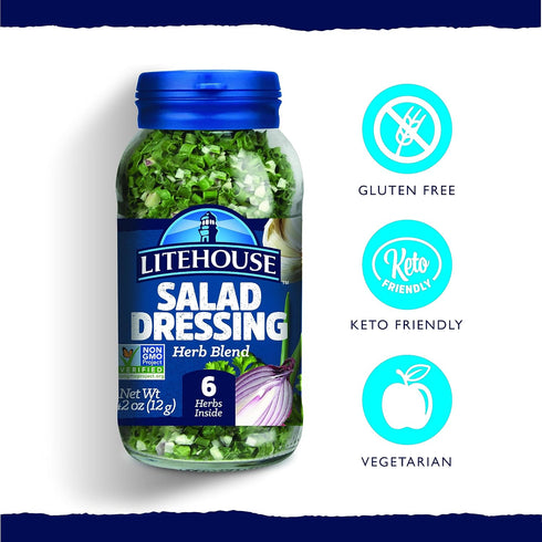 Litehouse Freeze Dried Salad Herb Blend - Substitute for Fresh Salad Herb, Salad Dressing, Organic, Salad Herb Blend Seasoning, Non-GMO, Gluten-Free - 0.42 Ounce 3-Pack