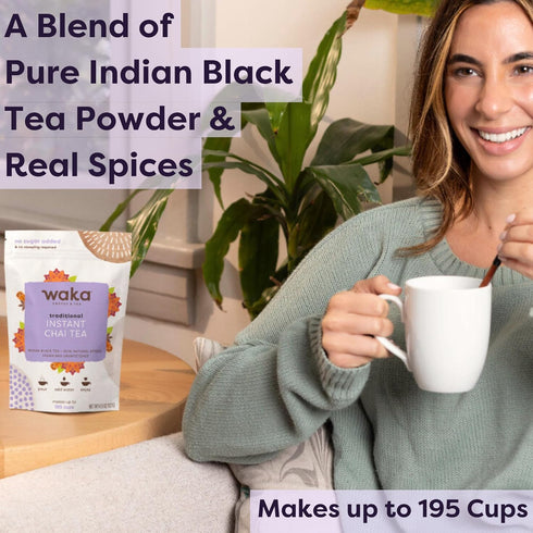 Waka Tea Traditional Masala Chai Instant Tea, 100% Natural Spices, Vegan, No Sugar or Milk Added, 4.5 Oz Bulk Bag