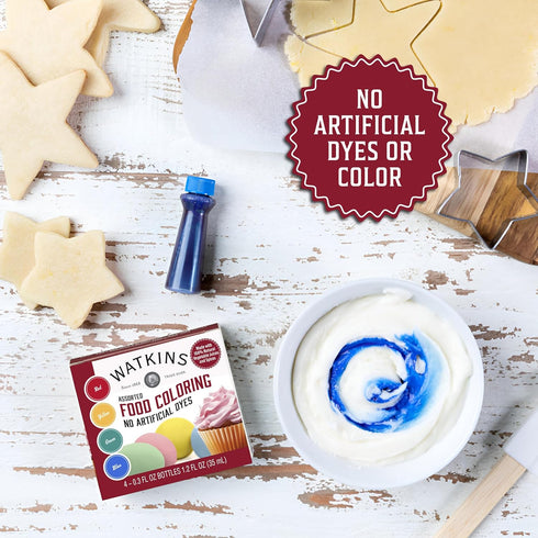 1 0.3 oz 4 Count (Pack 1) Watkins Assorted Food Coloring, Each Red, Yellow, Green, Blue, Total Four bottles