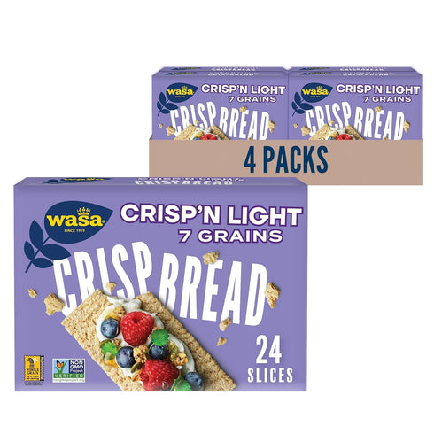 Wasa Crisp’n Light 7 Grains Crispbread, 4.9 oz (Pack of 4), Non-GMO Crackers, 7 Grain Blend, 20 Calories