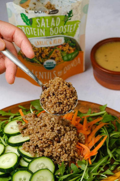 3-Pack 10g protein-packed 5oz BeanVIVO Salad Protein Booster - Organic cooked Lentils & Quinoa with Garlic & Herbs