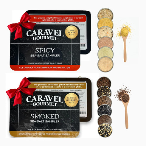 Smoked & Spicy Sea Salt Sampler Collection 12-Flavor Cooking Salts Bundle in
