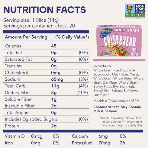 9.7 oz (Pack 12), Wasa Multi Grain Crispbread, of Multigrain Crackers, Non-GMO Ingredients, Fat Free