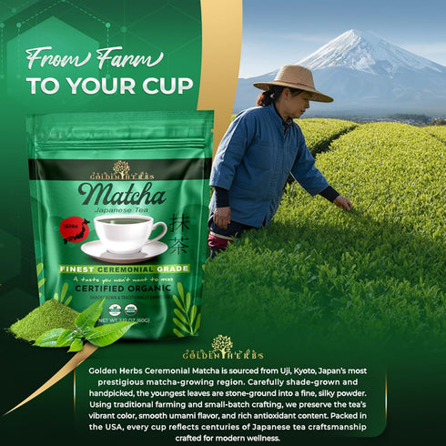 GOLDEN HERBS 100% (60 2.12 OZ) Matcha Superior Ceremonial Blend Green Tea Powder from Uji, Kyoto, USDA Organic