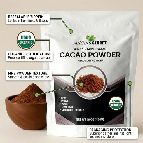(1 Pack 1) Mayans Secret - Organic Cocoa Powder Unsweetened - Raw Cacao Powder Organic Pure Dark Cacao for Smoothie