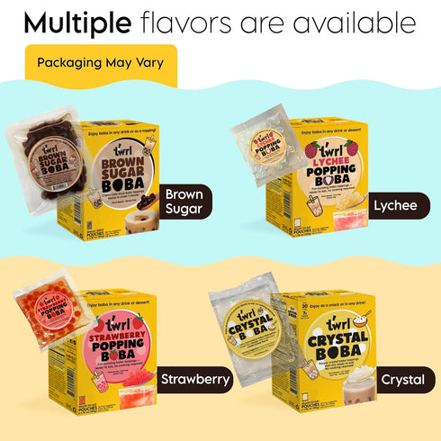 9PK Twrl Brown Sugar Boba with Straws, Chewy Boba Pearls for Bubble Tea, Desserts & Ice Cream Toppings, Plant-Based