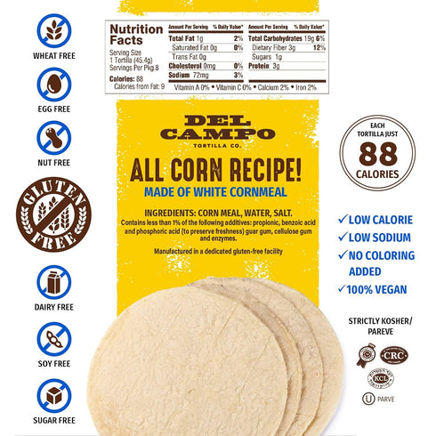 Del Campo Soft Corn Tortillas – 8 Inch Round, Gluten Free Authentic Mexican Food, 8ct.