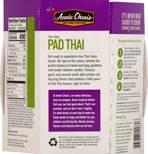 8.1-oz (Pack 6) Annie Chun's Noodle Bowl, Thai-Style Pad Thai, Vegan, Non-GMO