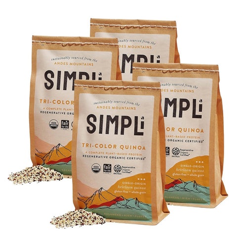 SIMPLi Regenerative Organic Certified Tri-Color Quinoa, Ancient Grain, Complete Plant-Based Protein, Naturally