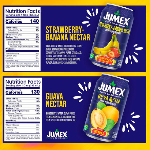 11.3oz, 12 Pack Jumex Strawberry Banana & Guava Juice Nectar - Made with Fresh Fruit Puree - Tropical Fruit Juice