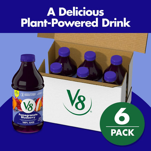 V8 100% 46 oz (6 Pack) Pomegranate Blueberry Fruit and Vegetable Juice, fl Bottle