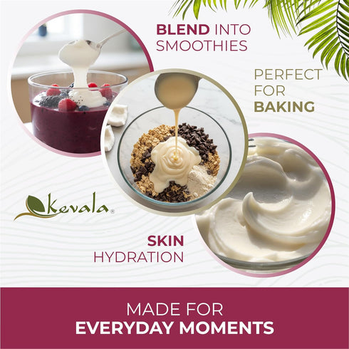 16 oz Kevala Organic Coconut Butter | Made with Organic Whole Coconut | Creamy Spread for Baking & Cooking | Dairy Free