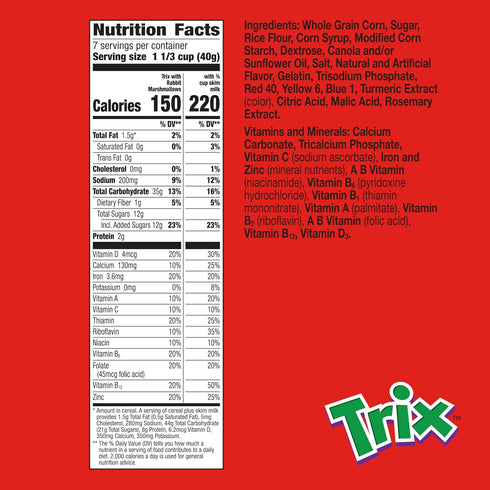 9.9 oz Trix Fruity Breakfast Cereal With Marshmallows, Made With Whole Grain