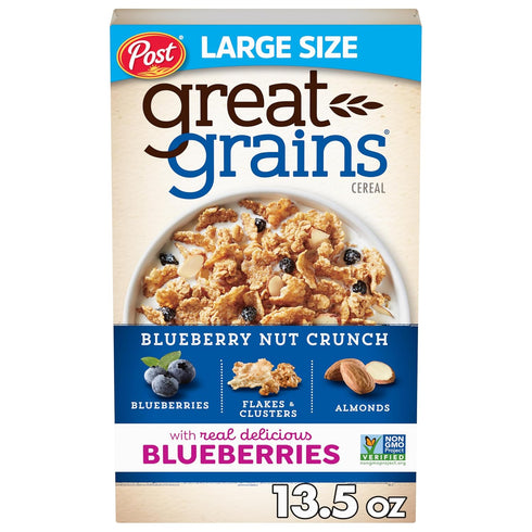 Great Grains Blueberry Nut Crunch Blueberry Cereal, Heart Healthy Cereal With Dried Blueberries and