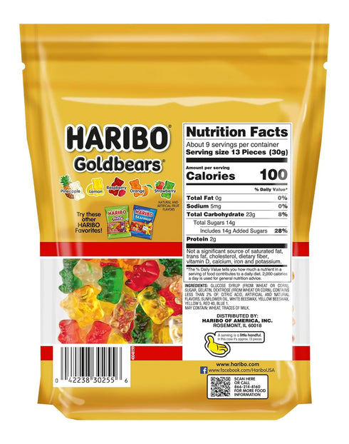 Gummi 10 oz HARIBO Goldbears, Candy, Resealable Bag, Assorted Flavors