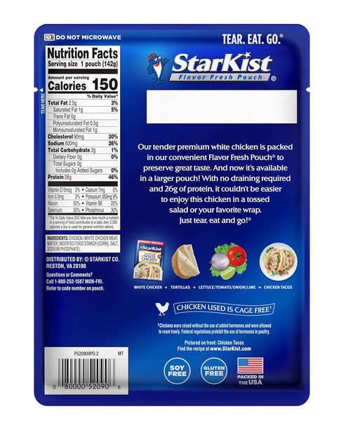 5 oz (1 Pack) 26g StarKist Premium White Chicken "Big Size", Pouch Ready to Eat Premium White Meat Chicken, Protein Per