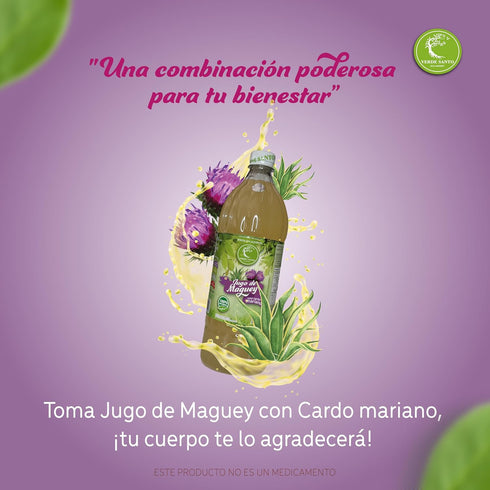 Verde Santo 100% 1 Jugo de Maguey with Milk Thistle Natural | Liter Bottle | Functional Drink | No Sugar | No Alcohol |