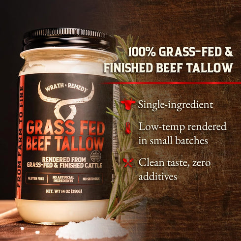 (14 oz Pack 2) 100% Beef Tallow for Cooking of US-Made, Grass-Fed Beef Fat, Rich Flavor Pure Beef Tallow for Frying