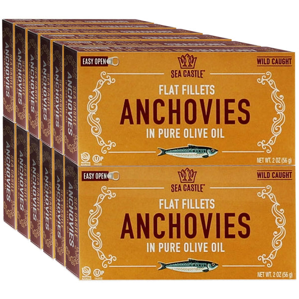 Sea Castle Flat Fillets Anchovies In Pure Olive Oil 2 OZ (12 Pack) Wild