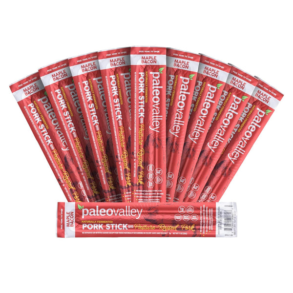 Paleovalley Pasture-Raised Pork Sticks - Maple Bacon Flavor Meat Sticks Individually Wrapped,