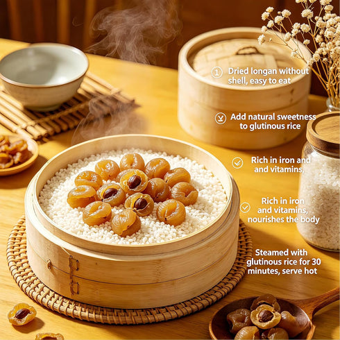 8oz 100% (225g) Dried Longan Fruit - Natural, No Sugar Added Thai Longan for Snacks, Tea & Cooking - Reusable