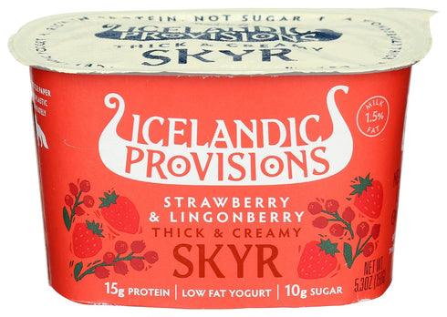 Icelandic Provisions Strawberry Lingonberry Skyr Yogurt 5.3oz | 15g Protein, Thick &
