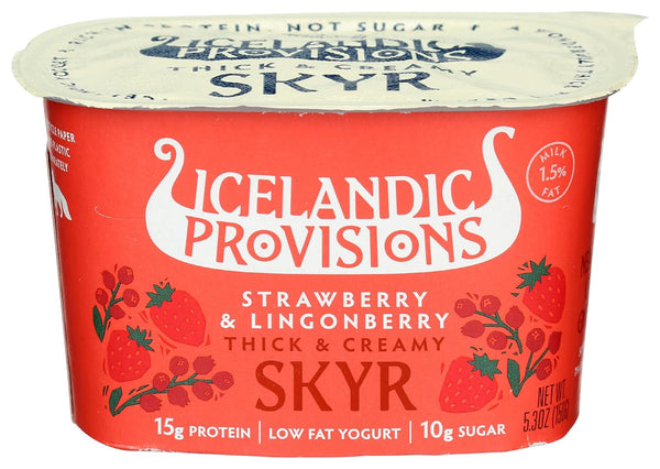 Icelandic Provisions Strawberry Lingonberry Skyr Yogurt 5.3oz | 15g Protein, Thick &