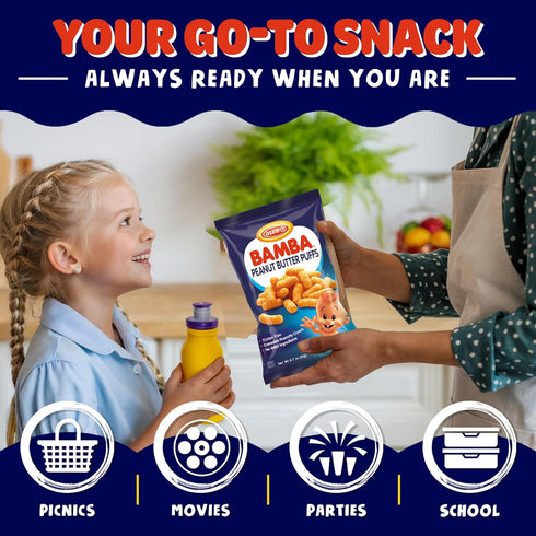 Pack 0.7oz (Pack 8) Osem Bamba Peanut Butter Puffs - Peanut Butter Puffs Bulk, Vegan PB Snack with Crunch for Kids