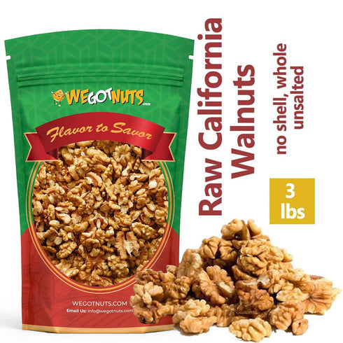 3 Package-Fresh, California Raw Walnuts- Pounds, Resealable No Shell, Unsalted-All Natural Dry Halves and Chopped