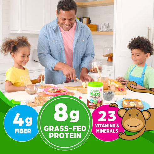 8g 4g 23 1lb Orgain Kids Protein Powder Shake Mix, Chocolate Brownie - Grass-Fed Dairy Protein, Fiber, Vitamins