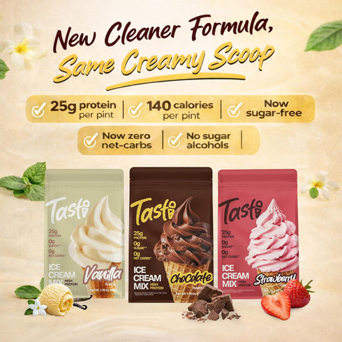 TASTI <150 (6-Pack, 2 High-Protein Ice Cream Mix - Chocolate, Vanilla, & Strawberry Sugar Free Ice Cream Powder - Made