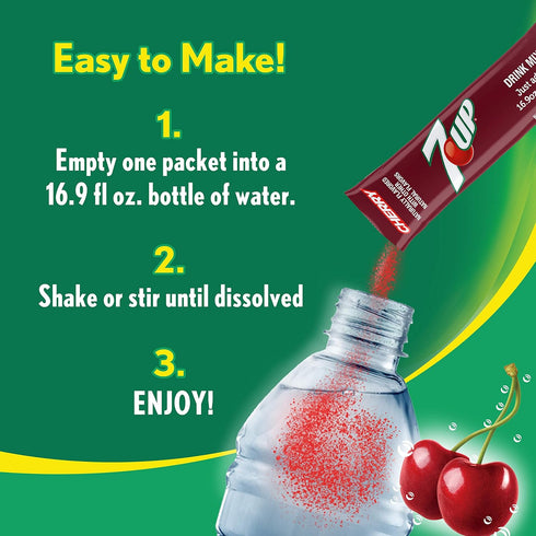 7-UP 72 Powder Drink Mix Sugar Free & Delicious (Cherry, Sticks)
