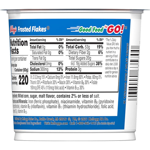 8 25.2oz (12 Kellogg's Frosted Flakes Breakfast Cereal Cups, Vitamins and Minerals, Kids Snacks, Original, Case Cups)