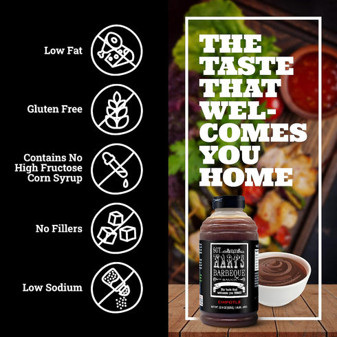 22.04 OZ SGT. Harts Chipotle Flavor BBQ Sauce - | Barbecue Sauce for Chicken, Beef, Pork, Seafood, Noodles, Burgers