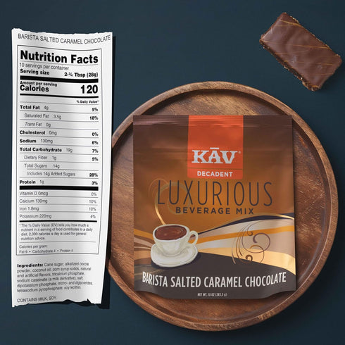 10 oz KAV DECADENT Barista Salted Caramel Chocolate Luxurious Beverage Mix | Sweet & Savory Flavor, Perfect for Hot