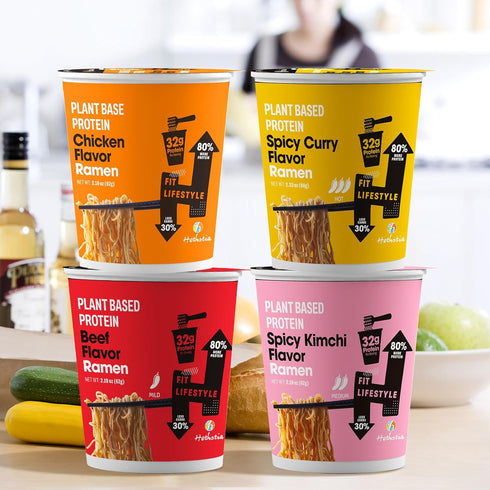 Pack, 8-Pack 32g Hethstia High Protein Ramen Variety Instant Ramen Noodle Soup Cups (Chicken, Beef, Spicy Kimchi, Spicy