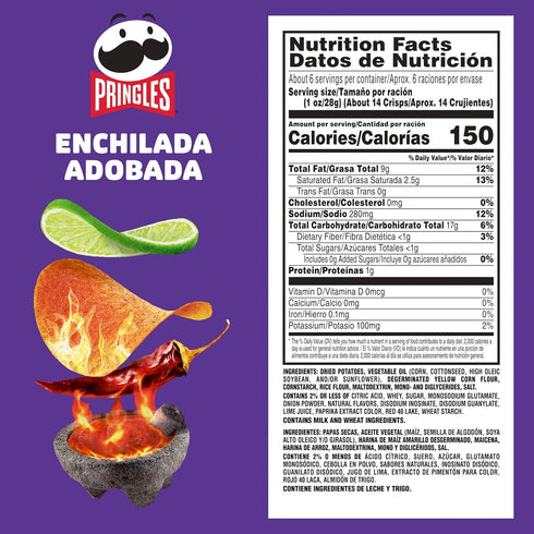 5.5oz (1 Pringles Potato Crisps, Lunch Snacks, On-the-Go Snack, Enchilada Adobada, Can Can)