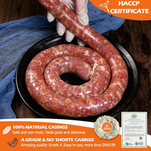 '-10M/32ft,36-38mm Natural Hog Sausage Casing, Edible Casings for Sausage Making, Grade A, Great for Snack Sticks