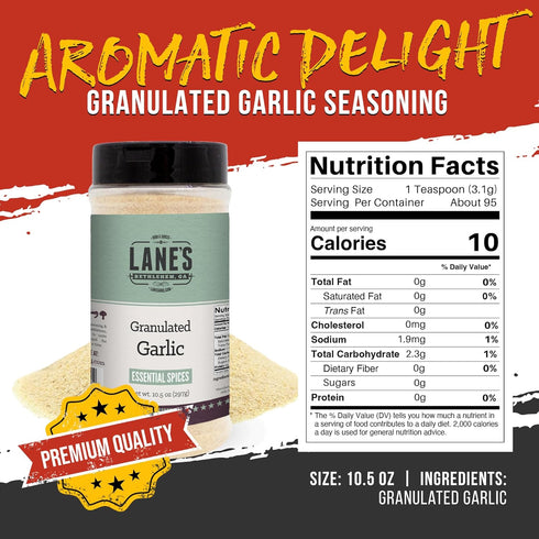 10.5oz Lane's Granulated Garlic Seasoning - All Natural Premium Garlic Granules for Cooking and Grilling | No