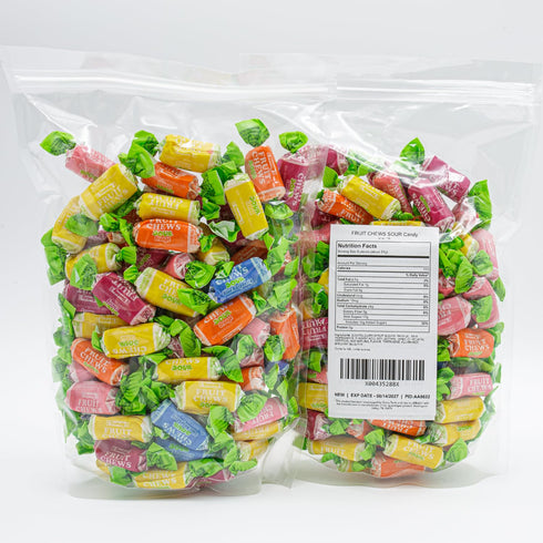 2 lb (134 FRUIT CHEWS Candy SOUR Bulk Bag, Fruity Flavored, Assorted Flavors, Gluten & Peanut Free, Individually