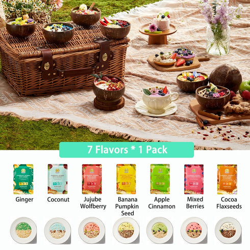 SUNGIVEN Pack 7 7-Packs, 18.5oz High Protein Overnight Oats Variety - Flavors Low Sugar High Fiber Instant Oatmeal