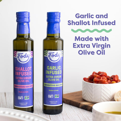 8.45 Oz (Pack 2), Fody Foods Garlic & Shallot Infused Extra Virgin Olive Oil, of Low FODMAP Certified, Gut & IBS
