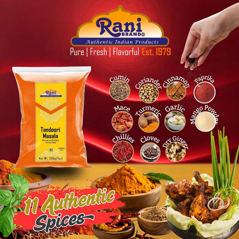 11-Spice 7oz (200g) Rani Tandoori Masala (Natural, No Colors Added) Indian Blend ~ Salt Free | Vegan | Gluten Friendly