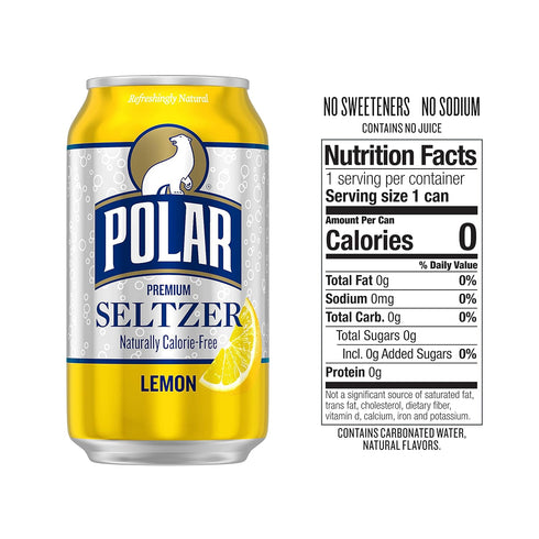 12 oz 24 pack Polar Seltzer Water Lemon, fl cans