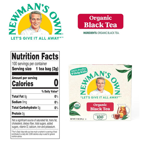 100 Pack 5, Newmans Own Organic Black Tea, Tea Bags, of USDA Organic