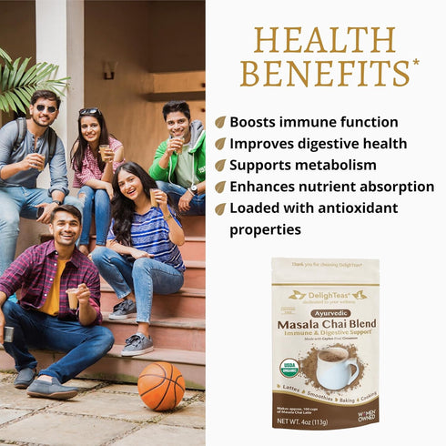 100 4oz DelighTeas Organic Masala Chai Powder | Caffeine free, Unsweetened, Vegan, Keto | Ayurvedic Digestive Support