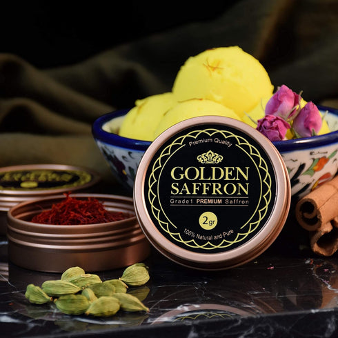 (2.0 Golden Saffron, Finest Pure Premium All Red Saffron Threads, Grade A+ Super Negin, Non-GMO Verified. For Tea